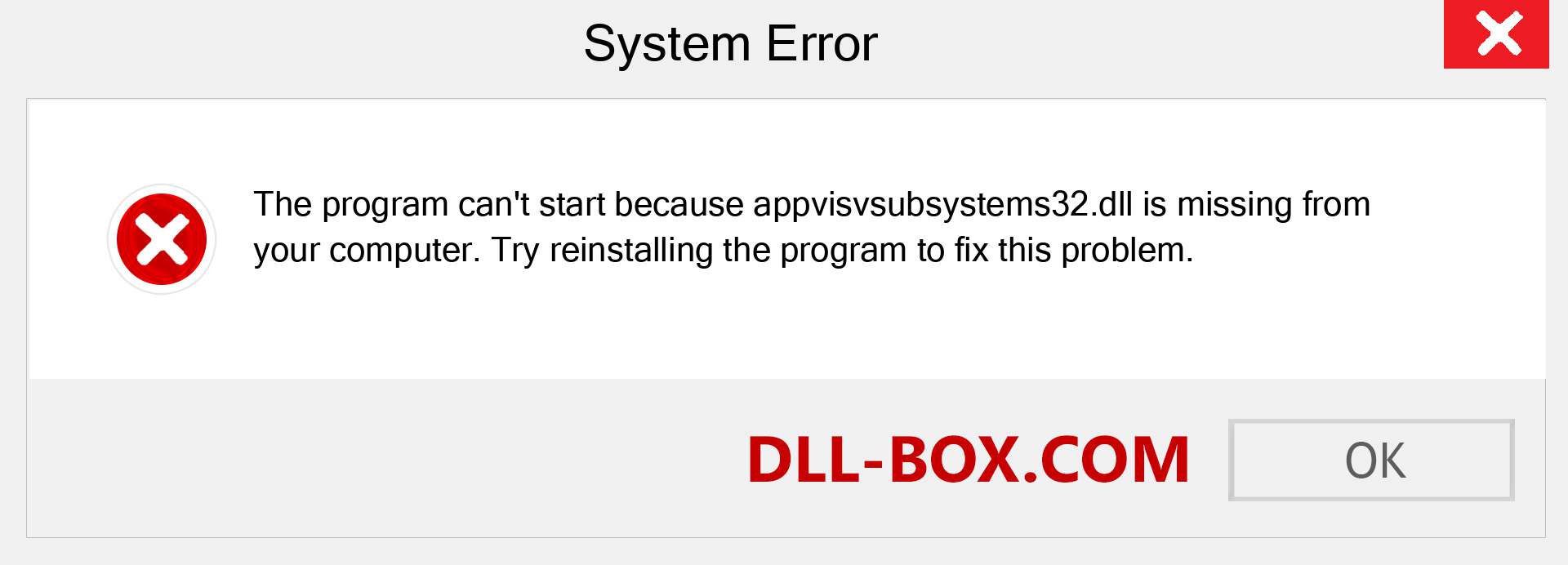  appvisvsubsystems32.dll file is missing?. Download for Windows 7, 8, 10 - Fix  appvisvsubsystems32 dll Missing Error on Windows, photos, images